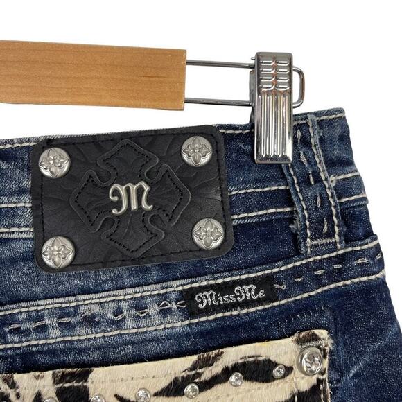 Miss Me Cow hide Crystal Studded Blue Denim JW5915S Boot Cut Stretch Jeans 29 - Picture 10 of 16